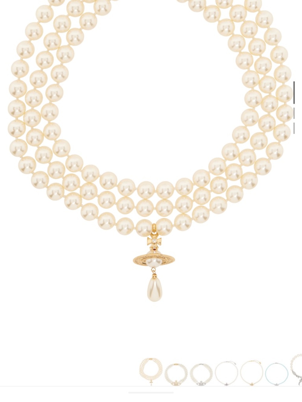 Vivienne Westwood Triple-Strand Ivory Pearl Necklace with Gold Orb Pendant